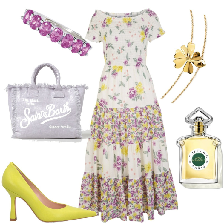 Outfit donna - Total look #1882935. Stile Casual per Tutti i giorni. Abbinamento con vestiti, collane, profumi, anelli, décolleté, borse tote.