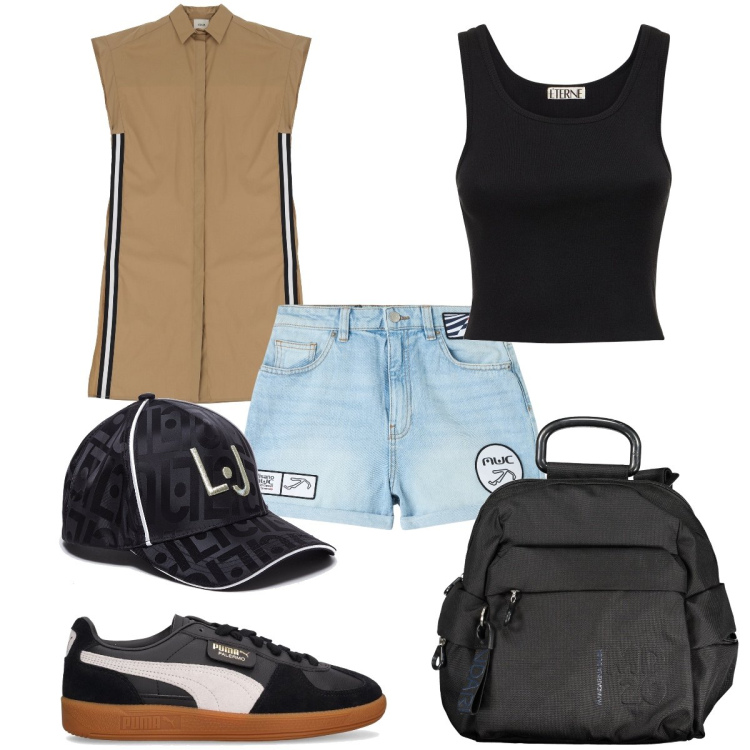 Outfit donna - Total look #1882965. Stile Urban per Tutti i giorni. Abbinamento con shorts, vestiti lunghi, zaini, sneakers, cappelli, canottiere.