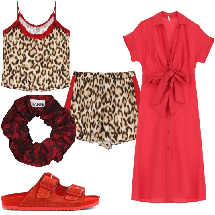 Outfit donna - Total look #1882976. Stile Trendy per Tutti i giorni. Abbinamento con vestiti midi/longuette, shorts, canottiere, sandali, accessori per capelli.