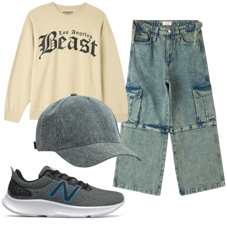 Outfit uomo - Total look #1882980. Stile Trendy per Tutti i giorni. Abbinamento con felpe, cappelli, jeans, sneakers.