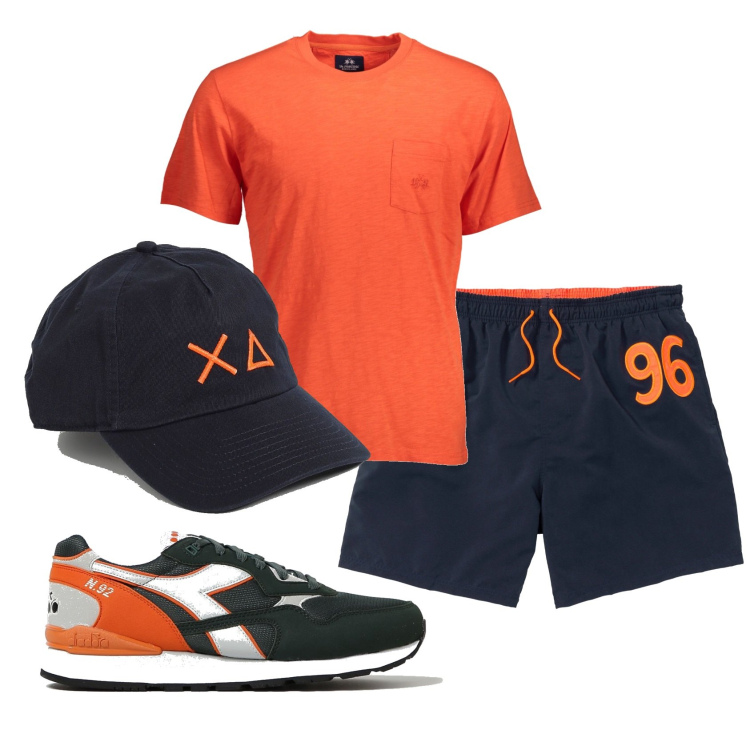 Outfit uomo - Total look #1883098. Stile Casual per Sport. Abbinamento con pantaloni corti, t-shirt, sneakers, cappelli.