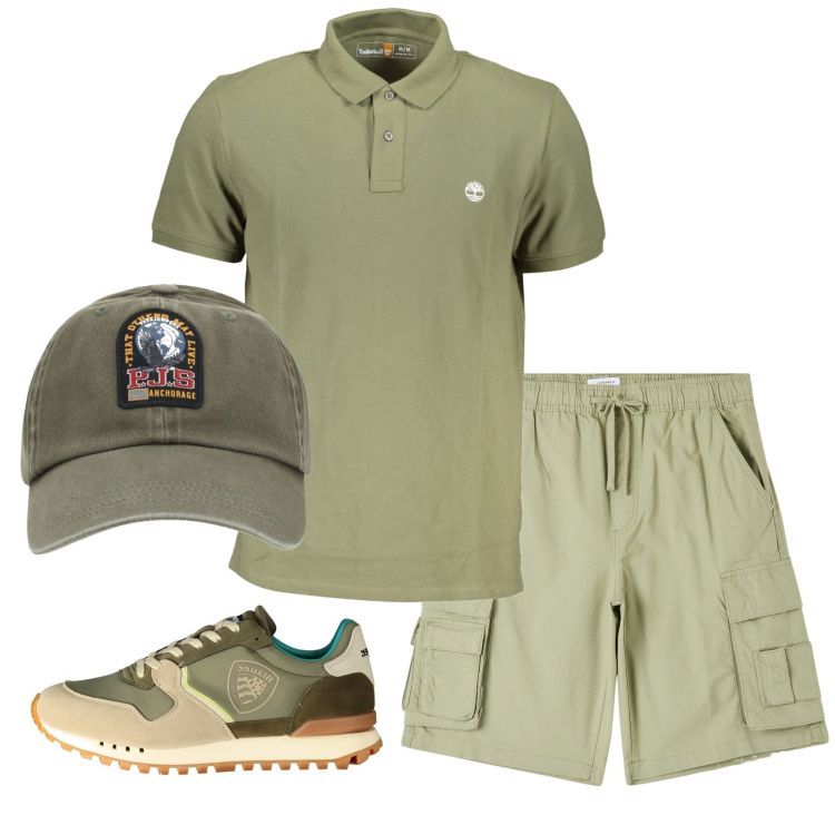 Outfit uomo - Total look #1883201. Stile Casual per Tutti i giorni. Abbinamento con pantaloni corti, polo, sneakers, cappelli.