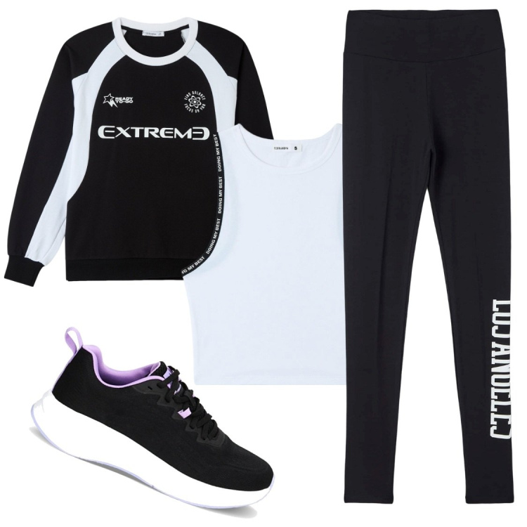 Outfit donna - Running. Stile Sporty chic per Sport. Abbinamento con leggings sportivo, top sportivi, felpe sportive, scarpe sportive.
