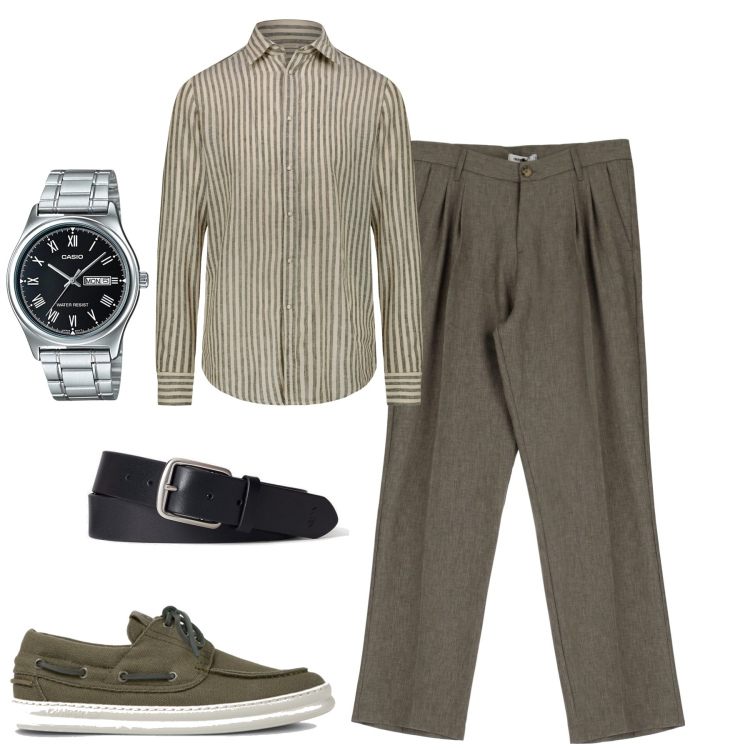 Outfit uomo - Total look #1883254. Stile Trendy per Tutti i giorni. Abbinamento con orologi, pantaloni, cinture, camicie, scarpe stringate.