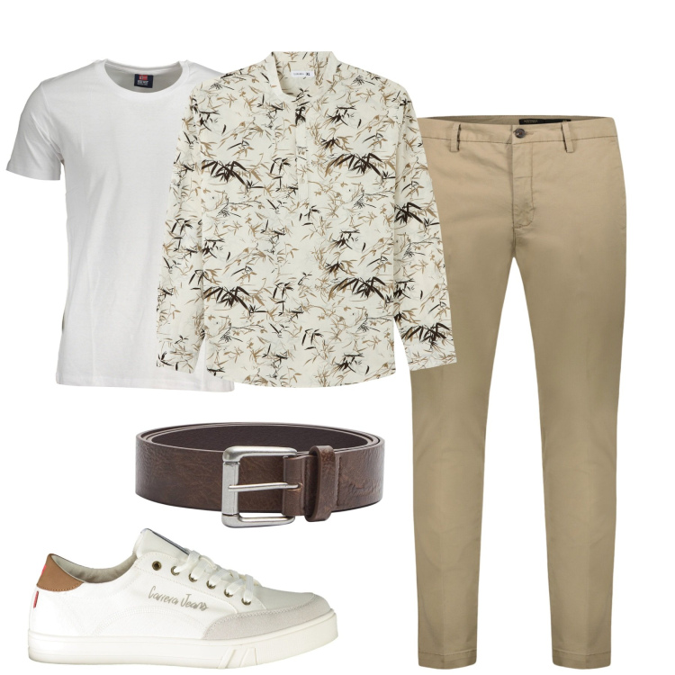 Outfit uomo - Total look #1883255. Stile Urban per Tutti i giorni. Abbinamento con camicie, cinture, pantaloni chino, t-shirt, sneakers.