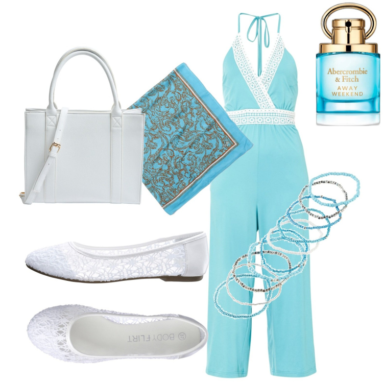 Outfit donna - Jumpsuit. Stile Casual per Tutti i giorni. Abbinamento con ballerine, tute, braccialetti, profumi, shopping bag, sciarpe.