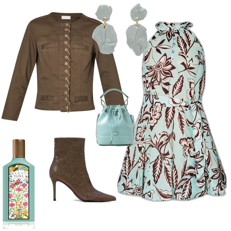 Outfit donna - Etnico serata evento week end. Stile Etnico per Serata fuori. Abbinamento con orecchini, profumi, vestiti, blazer, stivaletti, borse a secchiello.