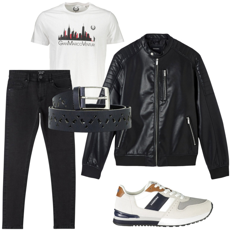 Outfit uomo - Total look #1883438. Stile Urban per Tutti i giorni. Abbinamento con jeans skinny, giacche, cinture, sneakers, t-shirt.