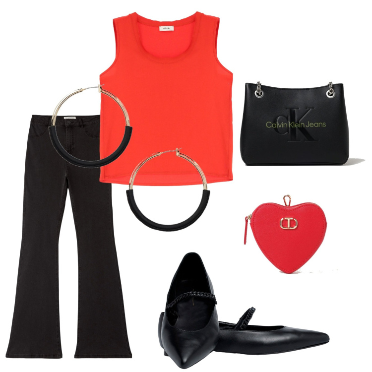 Outfit donna - Total look #1883476. Stile Casual chic per Tutti i giorni. Abbinamento con jeggings, canottiere, orecchini, ballerine, portamonete, borse a spalla.
