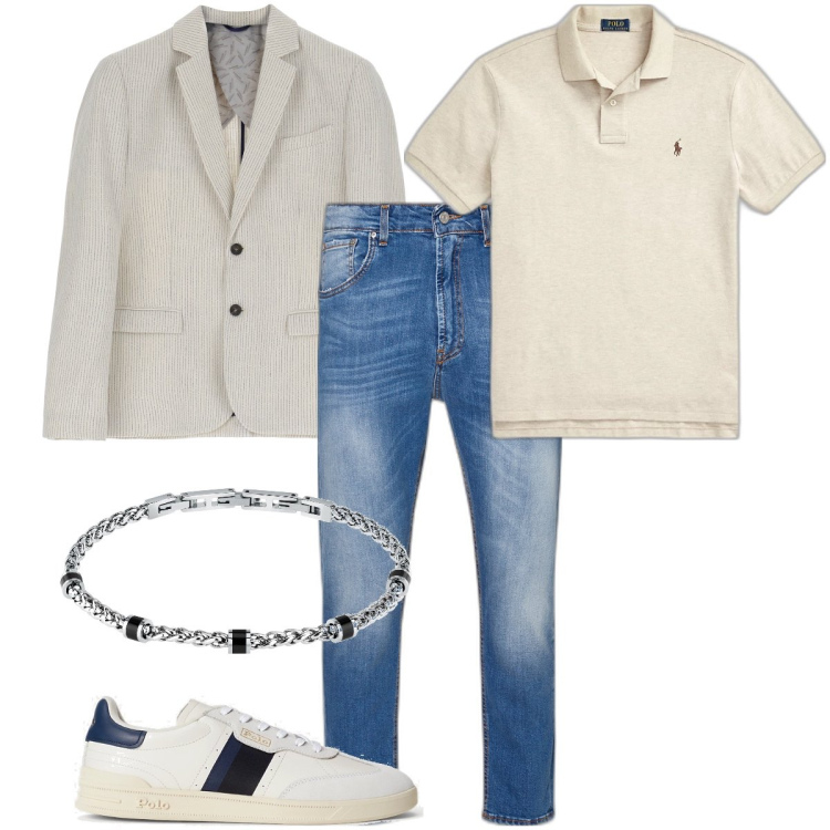 Outfit uomo - Il blazer a righe. Stile Business/Elegante per Serata speciale. Abbinamento con braccialetti, giacche, polo, sneakers, jeans.