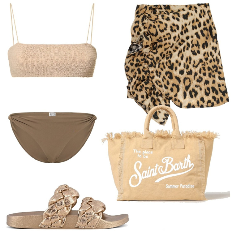 Outfit donna - Spezzato. Stile Glamour per Mare. Abbinamento con minigonne, ciabatte, bikini, borse a spalla, bikini.