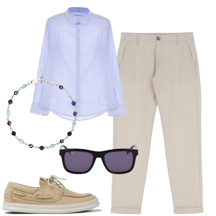 Outfit uomo - Total look #1883679. Stile Business/Elegante per Tutti i giorni. Abbinamento con braccialetti, camicie, pantaloni, occhiali da sole, scarpe stringate.