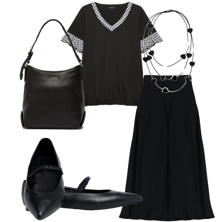 Outfit donna - Che tshirt romantica. Stile Romantica per Tutti i giorni. Abbinamento con collane, gonne longuette, ballerine, t-shirt, borse a mano.