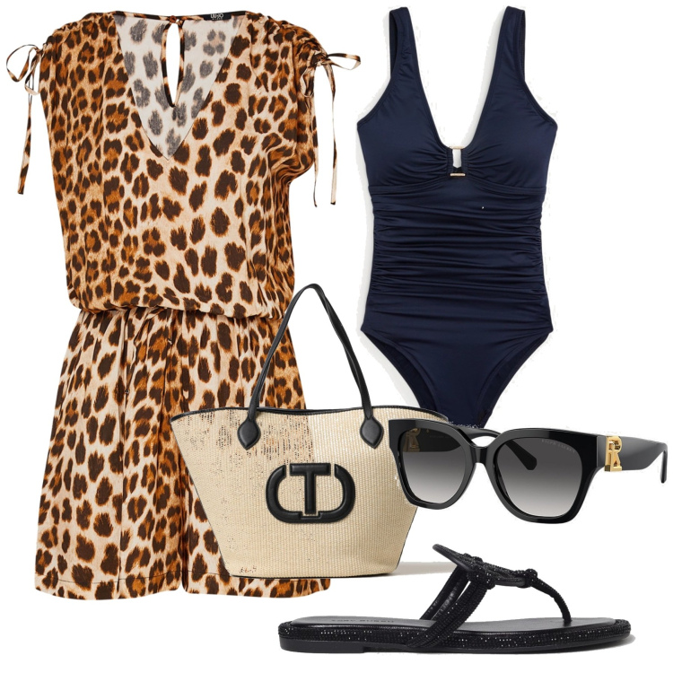 Outfit donna - Al mare. Stile Urban per Mare. Abbinamento con occhiali da sole, costumi, tuta corta, infradito, borse tote.