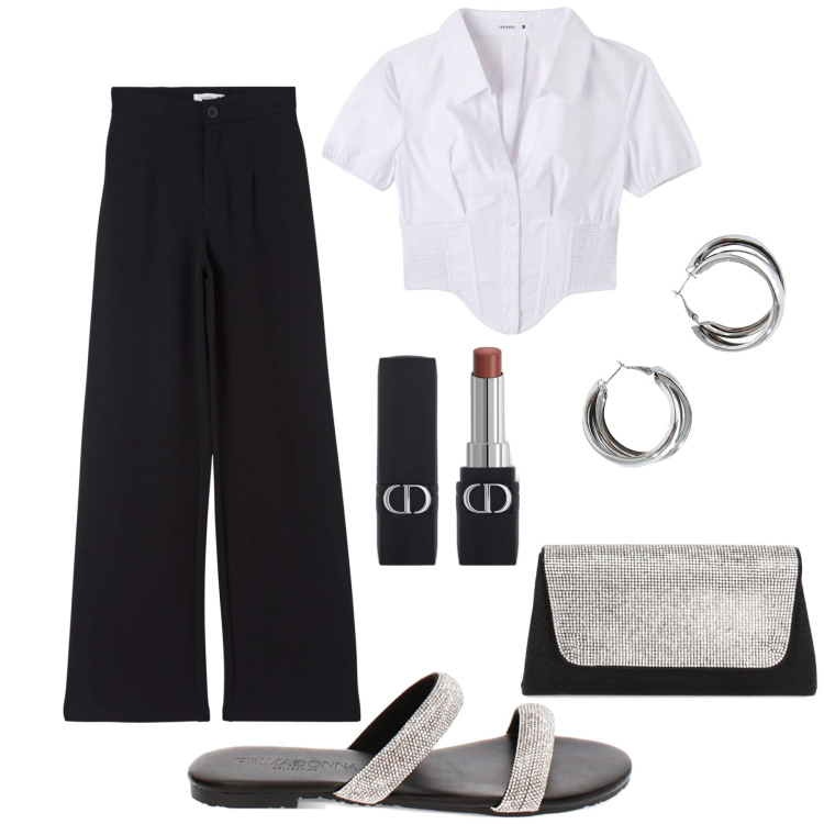 Outfit donna - La camicetta con corsetto. Stile Glamour per Serata fuori. Abbinamento con rossetti, pantaloni, camicie a manica corta, sandali, pochette, orecchini.