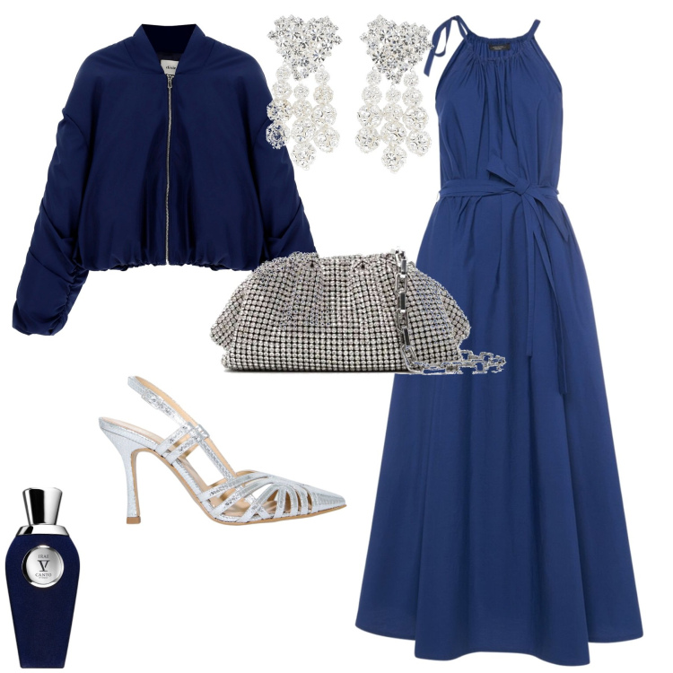 Outfit donna - Bon ton cerimonia serata evento. Stile Bon Ton per Cerimonia. Abbinamento con profumi, sandali in pelle, blazer, vestiti, clutch, orecchini.