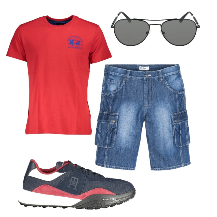 Outfit uomo - Total look #1883825. Stile Casual per Tutti i giorni. Abbinamento con bermuda, scarpe sportive, t-shirt, occhiali da sole.