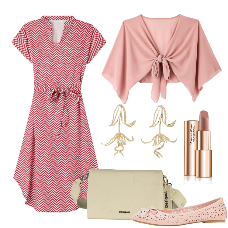 Outfit donna - Delicata. Stile Bon Ton per Tutti i giorni. Abbinamento con ballerine, rossetti, vestiti midi/longuette, blazer, orecchini, borse a spalla.