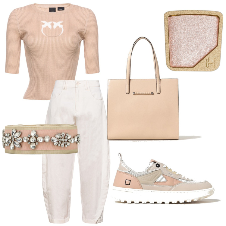 Outfit donna - Total look #1883923. Stile Trendy per Tutti i giorni. Abbinamento con ombretti, pantaloni, maglieria, cinture, sneakers, borse tote.