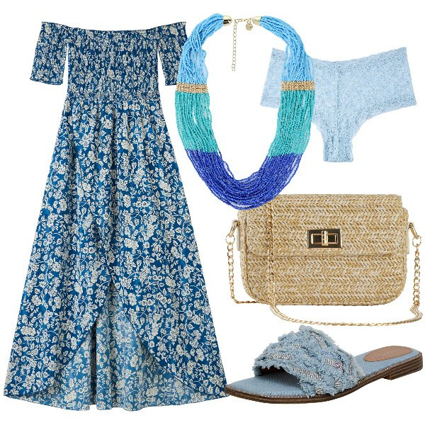 Outfit donna - Total look #1883960. Stile Romantica per Tutti i giorni. Abbinamento con borse a mano, vestiti lunghi, ciabatte, culotte, collane.