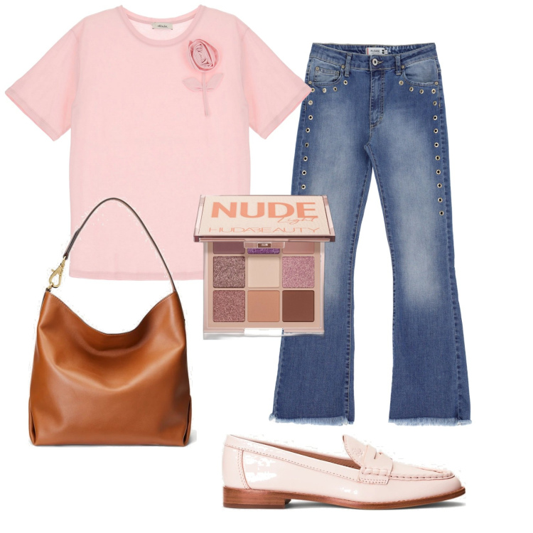 Outfit donna - Total look #1883988. Stile Urban per Tutti i giorni. Abbinamento con ombretti, jeans, borse a spalla, mocassini, t-shirt.