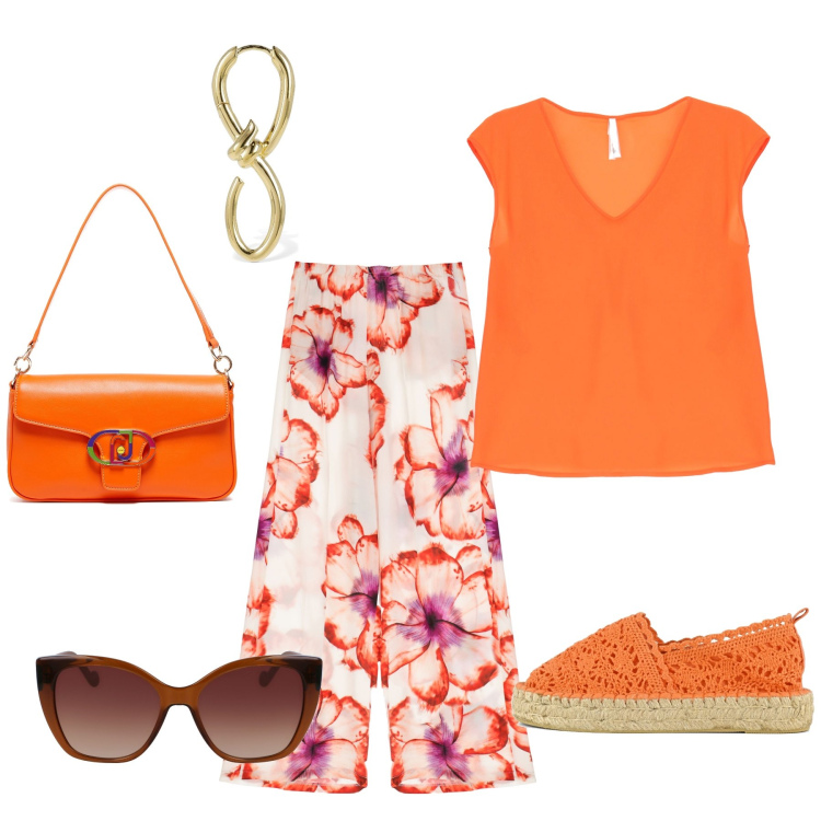 Outfit donna - Total look #1884053. Stile Urban per Ufficio. Abbinamento con pantaloni a palazzo, canottiere, espadrillas, occhiali da sole, borse a tracolla, orecchini.