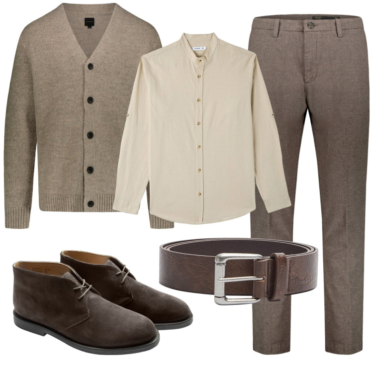 Outfit uomo - Total look #1884077. Stile Business/Elegante per Ufficio. Abbinamento con camicie, cinture, stivali, pantaloni, cardigans.