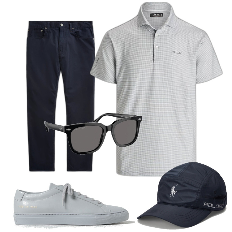 Outfit uomo - La Polo everyday. Stile Trendy per Tutti i giorni. Abbinamento con pantaloni, occhiali da sole, cappelli, polo, sneakers.