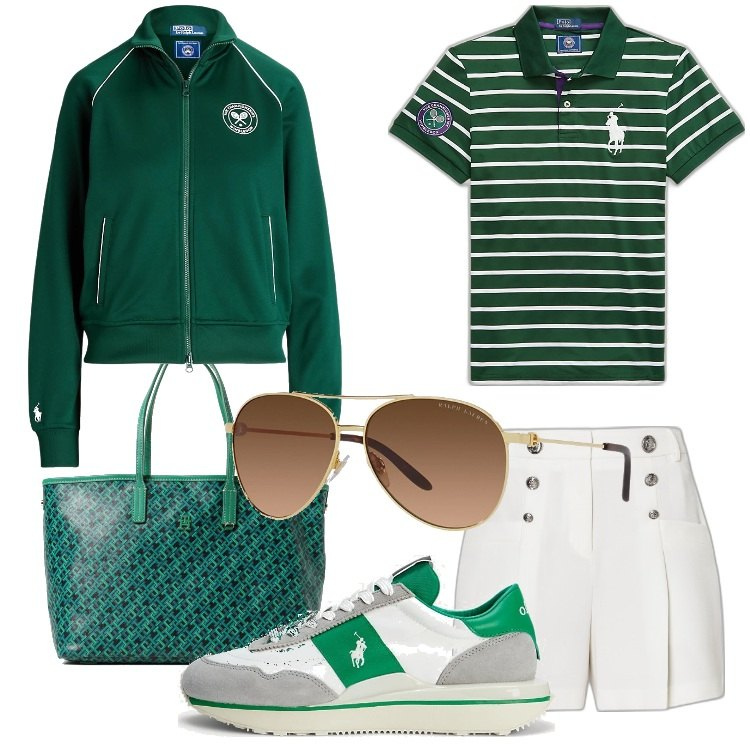 Outfit donna - Sport e tempo libero!. Stile Casual per Tutti i giorni. Abbinamento con occhiali da sole, sneakers, giacche sportive, polo, shorts, borse tote.