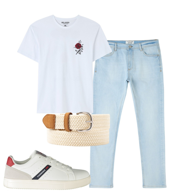 Outfit uomo - Total look #1884299. Stile Casual per Tutti i giorni. Abbinamento con jeans skinny, t-shirt, cinture, sneakers.