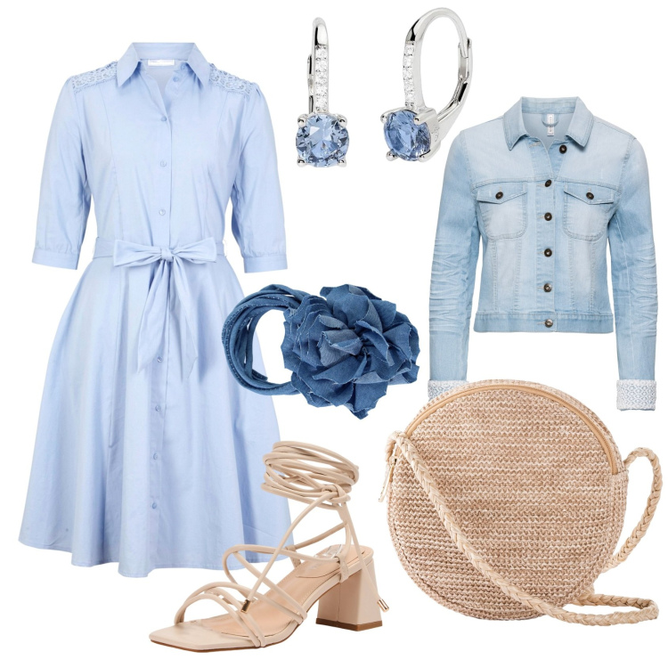 Outfit donna - Il casual si fa\' elegante evraffinato. Stile Casual chic per Tutti i giorni. Abbinamento con blazer, vestiti chemisier, borse a tracolla, sandali alla schiava, orecchini, collane.