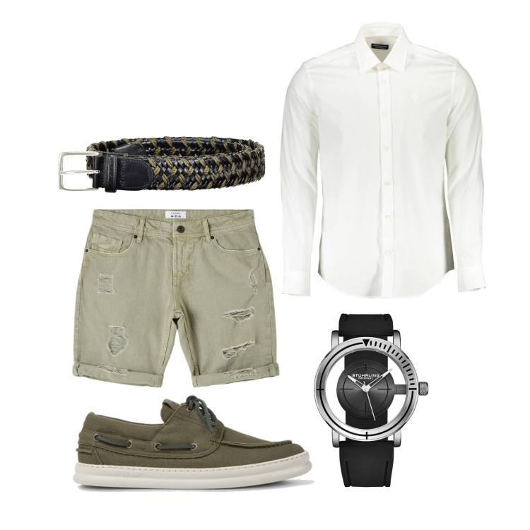 Outfit uomo - Ghost outfitter - maggio. Stile Trendy per Serata speciale. Abbinamento con orologi, bermuda, camicie, cinture, scarpe stringate.