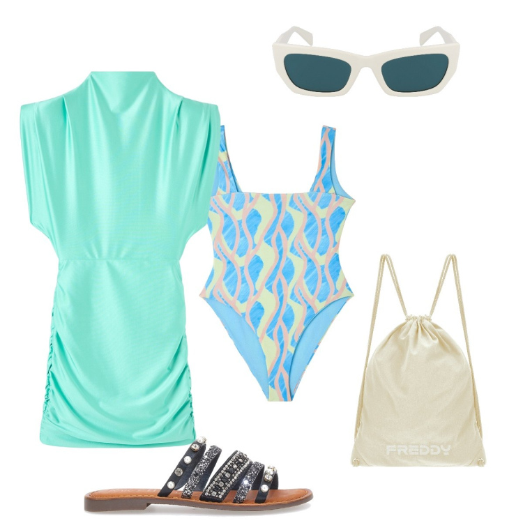 Outfit donna - Total look #1884567. Stile Basic per Mare. Abbinamento con costumi interi, vestiti corti, zaini, ciabatte, occhiali da sole.