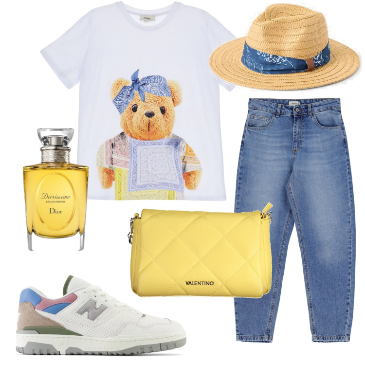 Outfit donna - Total look #1884647. Stile Urban per Tutti i giorni. Abbinamento con profumi, sneakers, sciarpe, jeans, t-shirt, collane.