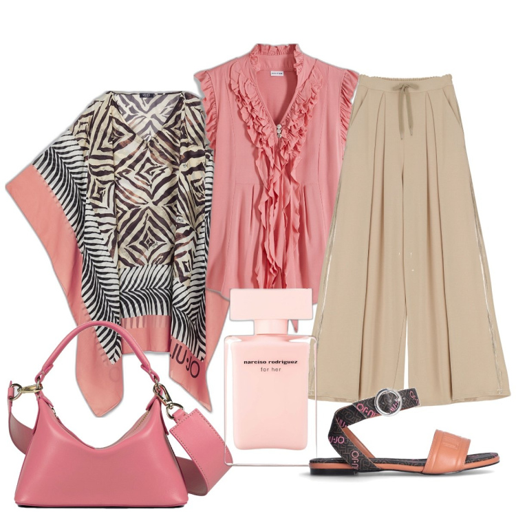Outfit donna - Serata over 50. Stile Chic per Serata fuori. Abbinamento con maglieria, profumi, pantaloni a palazzo, caftani, sandali, borse a mano.