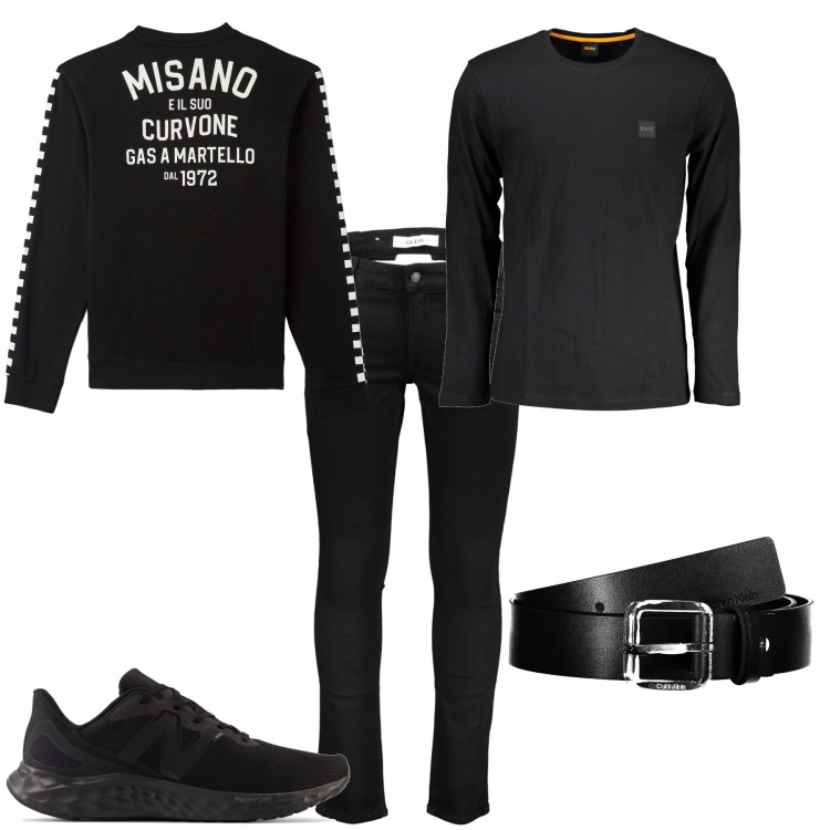 Outfit uomo - Urban serata in black. Stile Urban per Serata speciale. Abbinamento con felpe, sneakers, jeans skinny, t-shirt, cinture.