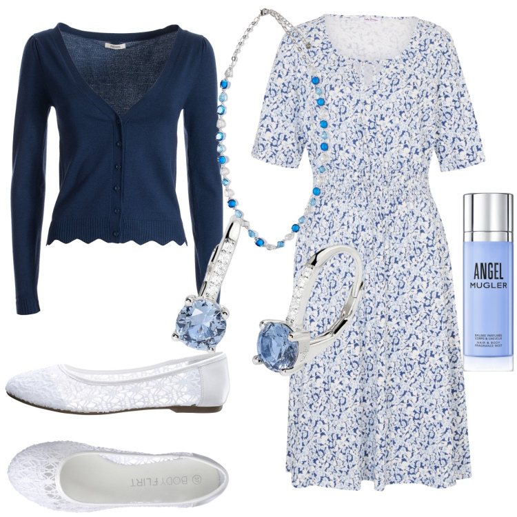 Outfit donna - Total look #1884950. Stile Casual per Tutti i giorni. Abbinamento con ballerine, vestiti, profumi, orecchini, cardigans, collane.