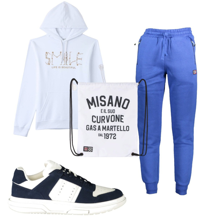 Outfit uomo - Total look #1884986. Stile Trendy per Sport. Abbinamento con borse sportive, felpe con cappuccio, pantaloni, sneakers.