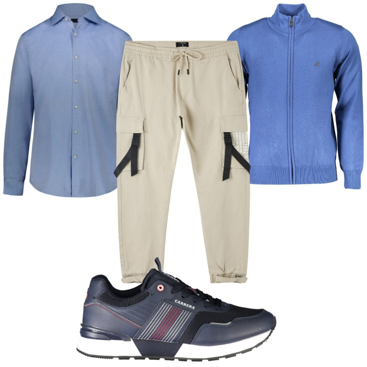 Outfit uomo - Total look #1885001. Stile Casual per Tutti i giorni. Abbinamento con pantaloni cargo, camicie, sneakers, cardigans.