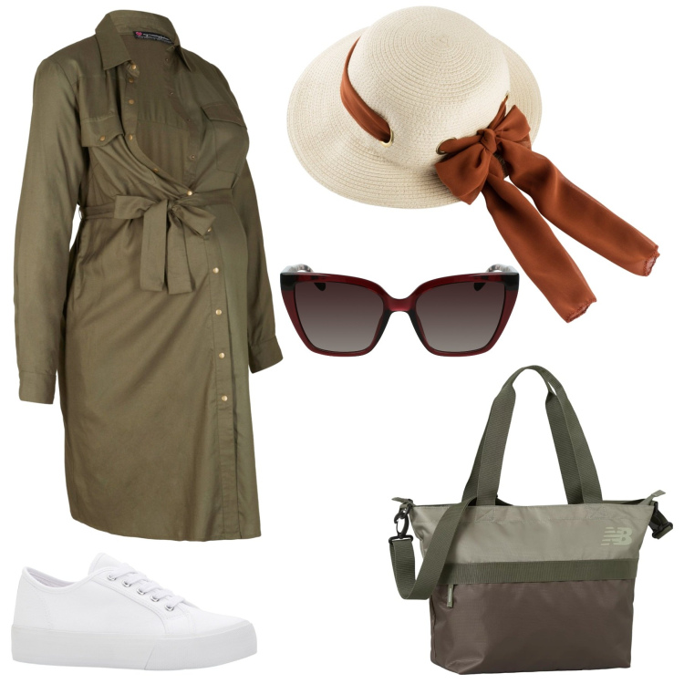 Outfit donna - Total look #1885087. Stile Sporty chic per Tutti i giorni. look ideale per Premaman. Abbinamento con sneakers, cappelli, vestiti chemisier, borse tote, occhiali da sole.