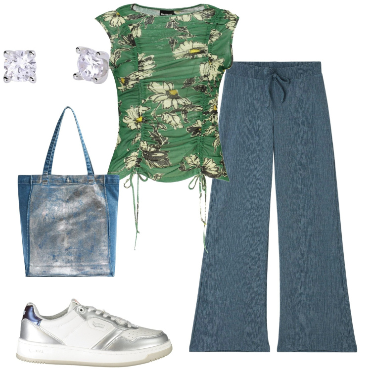 Outfit donna - Total look #1885088. Stile Basic per Tutti i giorni. Abbinamento con pantaloni, shopping bag, orecchini, canottiere, sneakers.