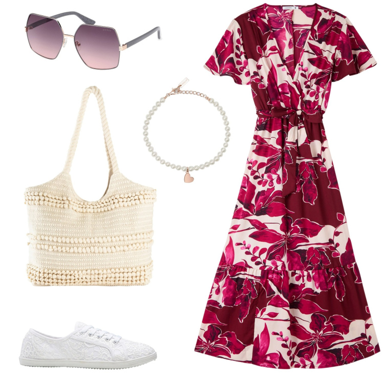 Outfit donna - Total look #1885094. Stile Casual chic per Tutti i giorni. Abbinamento con sneakers, shopping bag, vestiti lunghi, braccialetti, occhiali da sole.