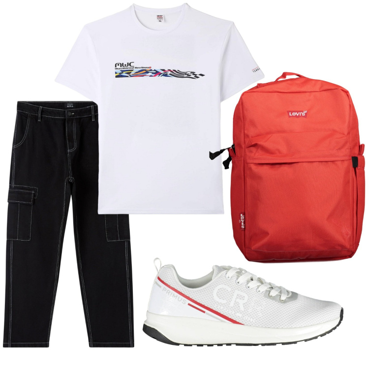 Outfit uomo - Total look #1885289. Stile Casual per Tutti i giorni. Abbinamento con t-shirt, pantaloni cargo, scarpe sportive, borse sportive.