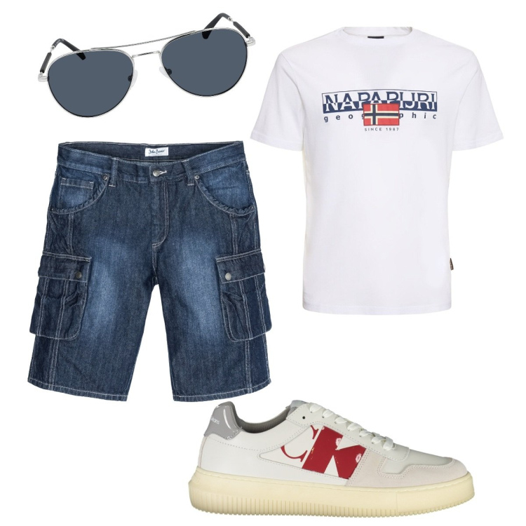 Outfit uomo - Total look #1885343. Stile Casual per Tutti i giorni. Abbinamento con bermuda, t-shirt, scarpe sportive, occhiali da sole.