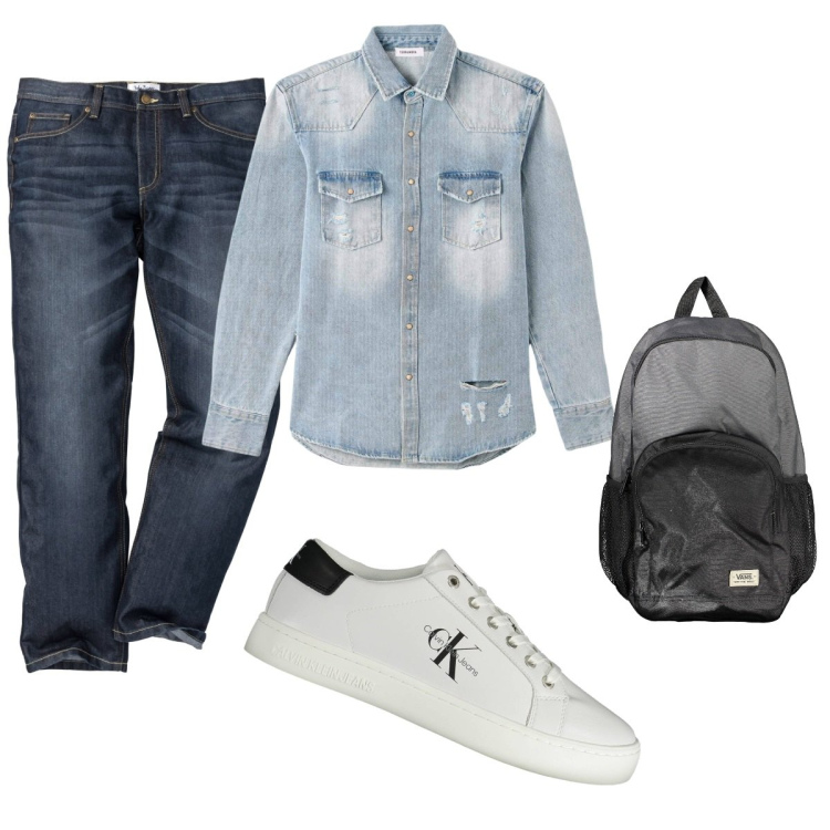 Outfit uomo - Total look #1885350. Stile Casual per Tutti i giorni. Abbinamento con jeans dritti, camicie, sneakers, borse sportive.