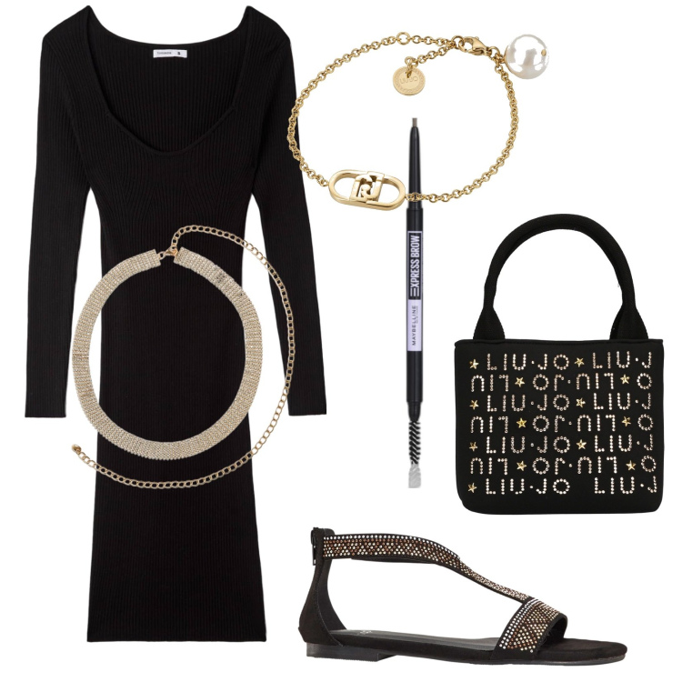 Outfit donna - Total look #1885355. Stile Trendy per Tutti i giorni. Abbinamento con sandali, eyeliner, vestiti lunghi, collane, braccialetti, borse a mano.