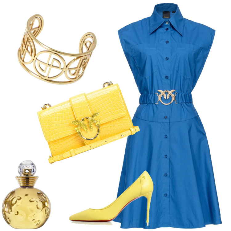 Outfit donna - Total look #1885426. Stile Chic per Serata fuori. look ideale per Petite. Abbinamento con profumi, vestiti chemisier, borse a spalla, braccialetti, scarpe col tacco.