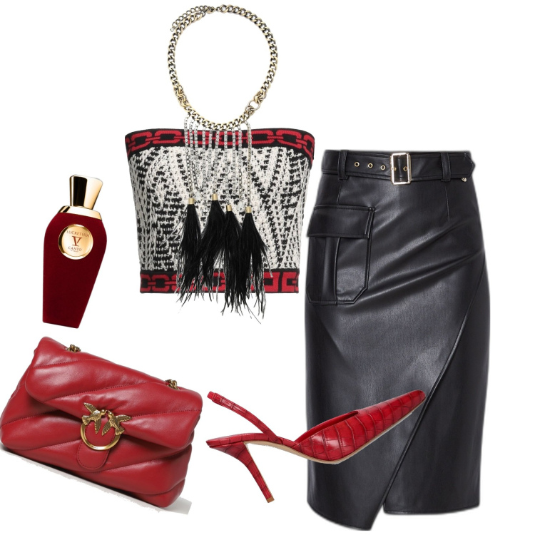 Outfit donna - Total look #1885479. Stile Etnico per Serata fuori. Abbinamento con top, collane, profumi, décolleté, borse a spalla, gonne.