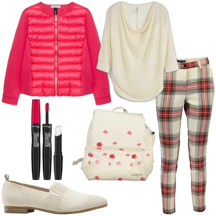 Outfit donna - Total look #1885518. Stile Casual per Tutti i giorni. Abbinamento con maglieria, mocassini, rossetti, piumini, zaini, pantaloni.