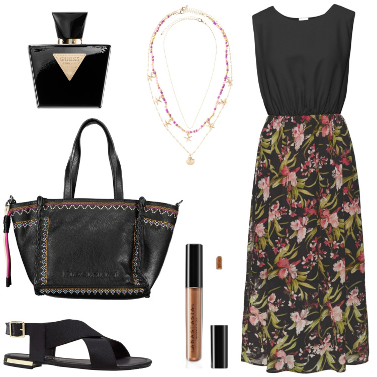 Outfit donna - Total look #1885657. Stile Urban per Tutti i giorni. Abbinamento con sandali, vestiti lunghi, ciondoli, profumi, gloss, collane.